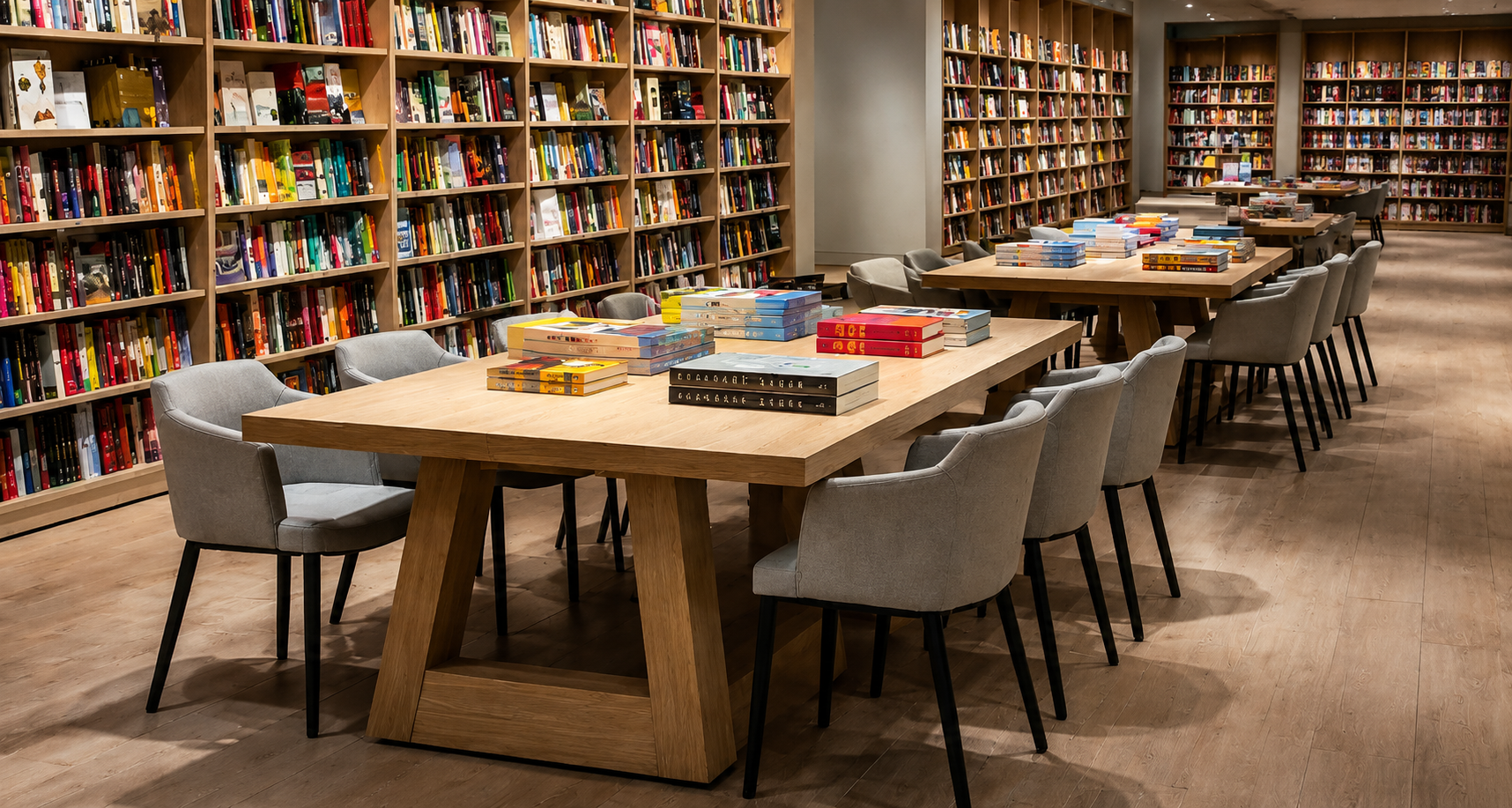 Community Reading Table (Thick Wood Trestle Base) — Library Furniture, Zumax